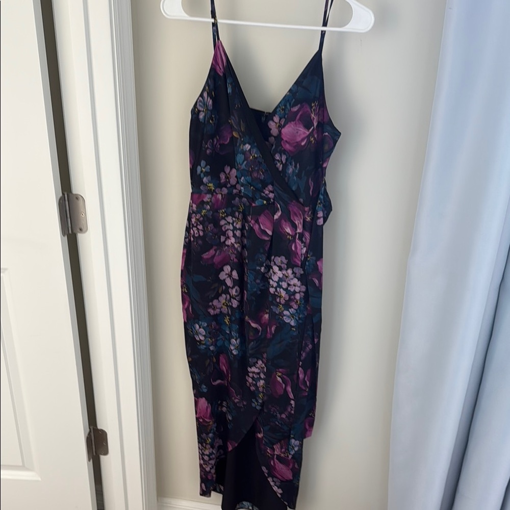 Express Asymmetrical Dress in Navy and Pink Floral